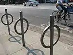 Bike bollards along a bike path in Toronto.