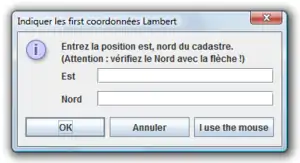 Boîte de dialogue pour la saisie de coordonnées