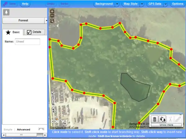 Potlatch 2 multipoligon példa – a külső gyűrűre való kattintás után