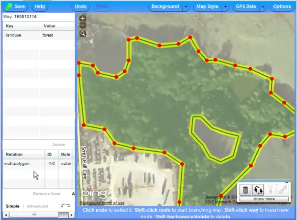 Potlatch 2 multipoligon példa - kész a multipoligon