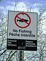 Fishing forbidden area sign in Canada