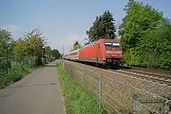 The German long-distance train "Intercity" on the West Rhine Railway in Bonn