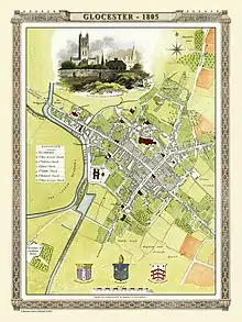 1805 map of Gloucester after the construction of the Gloucester and Sharpness Canal but before the development of High Orchard