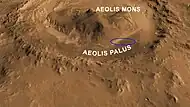 Gale Crater - Landing site is within Aeolis Palus near Aeolis Mons (Mount Sharp) - North is down.
