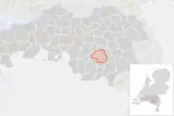 Highlighted position of Eindhoven in a municipal map of North Brabant