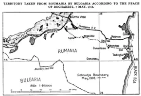 The Bulgaria–Romania border in Dobruja according to the Treaty (source: US Department of State, 1918)