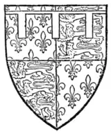 Fig. 715.—Edward the Black Prince: Quarterly, 1 and 4 France (ancient); 2 and 3 England, and a label of three points argent. (From his tomb.)