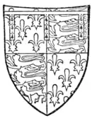 Fig. 730.—John of Gaunt, Duke of Lancaster, bore: France (ancient) and England quarterly, a label of three points ermine (i.e. each point charged with three ermine spots).