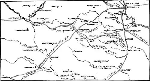 Decisive Battles Since Waterloo-campaign map-battle of five forks.jpg