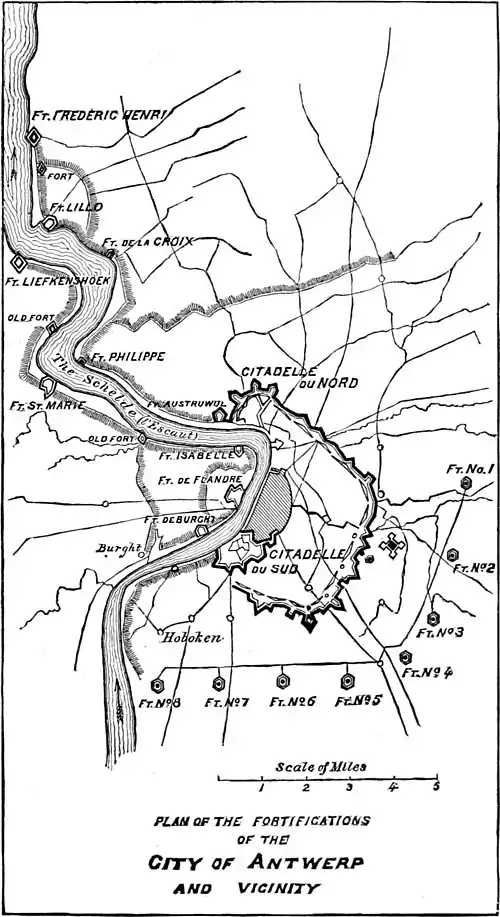 Decisive Battles Since Waterloo-plan of the fortifications of the city of Antwerp and vicinity.jpg