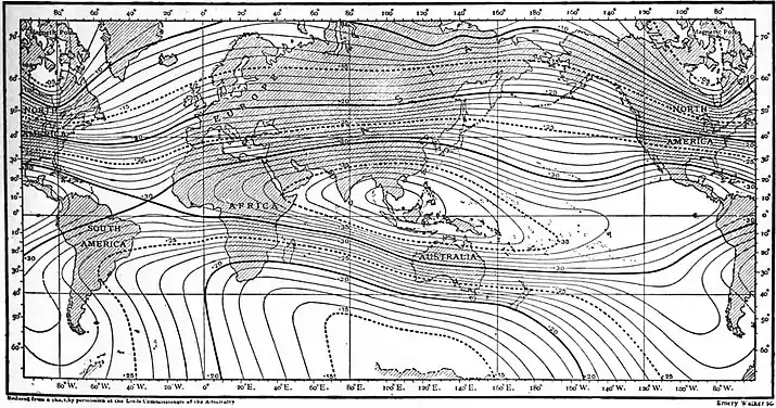 EB1911 - Magnetism, Terrestrial - Fig. 3.—Isomagnetics, lines of equal horizontal force.jpg